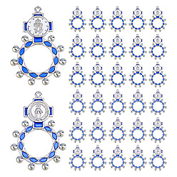 Blue 30Pcs 2 Colors Alloy Enamel Pendants, Cross with Ring Charms, Platinum, Blue, 47.5x32.5x4.5mm, Hole: 1.6mm, 15pcs/color
