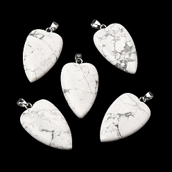 Говлит Природные подвески Говлит, подвески-сердечки с 304 защелками из нержавеющей стали, цвет нержавеющей стали, 41~43x25~26x8.5~10 мм, отверстие : 4.5x7.5 мм