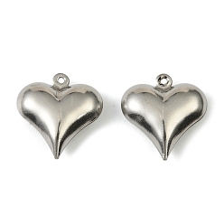 Нержавеющая Сталь Цвет 304 подвески из нержавеющей стали. подвеска в виде сердца, анти-тускнение, цвет нержавеющей стали, 17.5x16.5x6 мм, отверстие : 1 мм