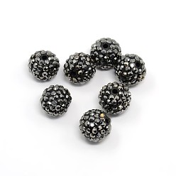 Гематит Бусины со стразами из смолы, класс А, круглые, гематит, 12 мм, отверстие : 2 мм