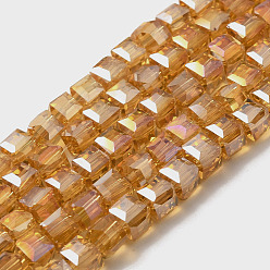 Goldenrod Electroplate Glass Beads Strands, AB Color Plated, Faceted, Cube, Goldenrod, 4~5x4~5x4~5mm, Hole: 1mm, 98~100pcs/strand, 40~43cm