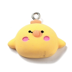 Цыпленок Непрозрачные подвески смолы, Подвески в виде животных с железными петлями с платиновым покрытием, цыпленок, 21x25x8 мм, отверстие : 2 мм