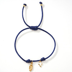 Черный 304 из нержавеющей стали шарм браслеты, плетеные браслеты из вощеного шнура для женщин, рука хамса и крест, золотые, чёрные, 11.02 дюйм (28 см)