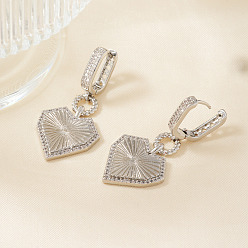 Серебро Элегантные латунные серьги-кольца в форме сердца с прозрачным кубическим цирконием, серебряные, 41x20 мм