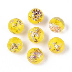 Желтый Ручной работы бусины фольги, круглые, желтые, 10 мм, отверстие : 1.2~4 мм