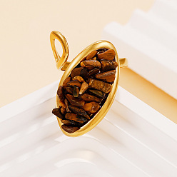 Тигровый глаз Натуральный тигровый глаз в оправе из нержавеющей стали с открытыми кольцами., овальные, золотые, 304 мм