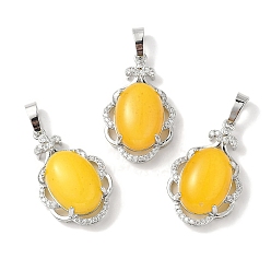 Белый Нефрит Овальные подвески из натурального белого нефрита, окрашенные в белый цвет, подвески в форме цветка из латуни платинового цвета с микропаве и прозрачным фианитом, долговечный, без свинца и без кадмия, желтые, 30x19x10 мм, отверстие : 7.8x5 мм