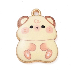 Лимонный шифон Стойки обшивки сплава эмали подвески, золотые, хомяк очарование, лимонный шифон, 23x17x3 мм, отверстие : 2 мм