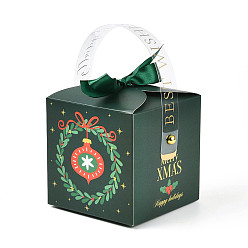 Christmas Wreath Рождественские складные подарочные коробки, с прозрачным окном и лентой, подарочные пакеты, на подарки конфеты печенье, Рождественский венок, 9x9x15 см