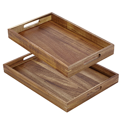 Camel 2Pcs 2 Styles Wood Storage Trays, Rectangle Tea Tray, Camel, 350~400x220~291x40~40.5mm, 1pc/style