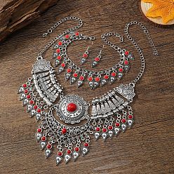 Красный Ожерелья, серьги-подвески и браслеты с подвесками из сплава с синтетической бирюзой в форме капли, красные, 400 мм