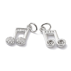 Платина Латунные микро проложить кубического циркония подвески, без свинца и без кадмия, музыкальная нота, платина, 11x11x2.5 мм
