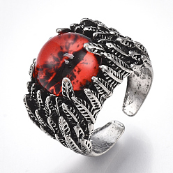 Rouge Bagues en alliage de verre, anneaux large bande, oeil de dragon, argent antique, rouge, taille 10, 20mm