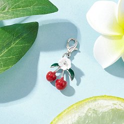 Платина Подвеска из сплава эмали вишни украшения, с искусственным жемчугом из смолы и застежками-карабинами, платина, 29 мм