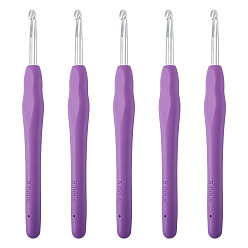 Mixed Color TPR Handle Aluminum Crochet Hook Needles, Mixed Color, 140x13.5mm, Pin: 5mm, 5pcs/set