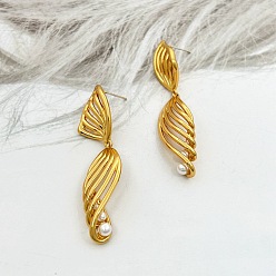 Золотой Серьги-гвоздики с имитацией жемчуга из латуни, с s925 серебряной иглой, золотые, 58x13 мм