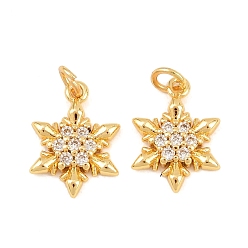 Настоящее золото 18K Латунные микро проложить кубического циркония прелести, прелести снежинки, без свинца и без кадмия, стойки покрытие, долговечный, реальный 18 k позолоченный, 13.5x11x3 мм, Перейти кольцо: 4x0.8 мм, внутренний диаметр: 2.5 мм