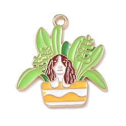Кактус Небольшое растение в горшке с подвесками из эмалевого сплава в виде собаки, золотые, кактус, 24x26x1.5 мм, отверстие : 2 мм