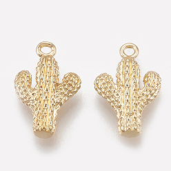 Настоящее золото 18K Латунные подвески, без кадмия, без никеля и без свинца, реальный 18 k позолоченный, кактус, 15x10x3 мм, отверстие : 1.2 мм
