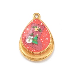 Christmas Socking Печатные 304 подвески из нержавеющей стали, рождественские прелести, рождественские носки, 28x19x3 мм, отверстие : 1.8 мм