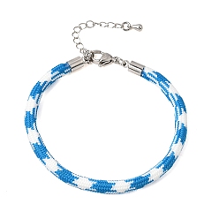 Dodger Blue Braided Round Polyester Cord Bracelet Makings, with Brass Findings and 202 Stainless Steel Lobster Claw Clasps, Stainless Steel Color, Dodger Blue, 7.28 inch(18.5cm)