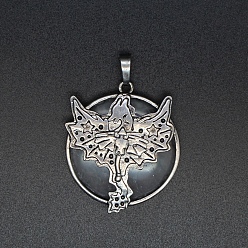 Хрусталь Натуральный кварцевый кристалл плоский круглый с подвесками в виде дракона, металлические птерозавры горного хрусталя подвески, античное серебро, 38x32 мм