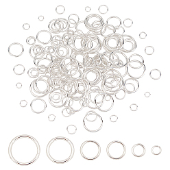 Silbern Silberfarbig 304 Edelstahl offenen Ringe springen, Runde, Silbern Silberfarbig, 3~10x0.5~1 mm, Innendurchmesser: 2~8 mm, 180 Stück / Karton