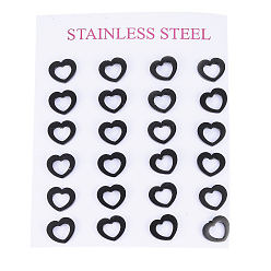 Gunmetal 304 Stainless Steel Stud Earrings, Heart, Gunmetal, 7.5x9x1mm, Pin: 0.8mm