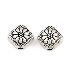 Античное Серебро Сплавочные овальные бусины тибетского стиля , ромб с цветком, без свинца и без кадмия, античное серебро, 11x12x8 мм, отверстие : 2.5 мм