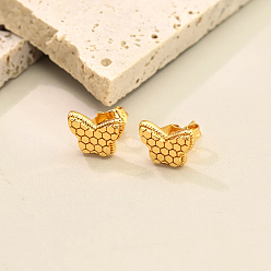 Бабочка Латунь серьги, реальный 18 k позолоченный, бабочка, 8x12 мм