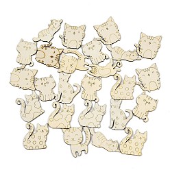 Cat Shape 25 шт. необработанные деревянные вырезы, для самостоятельного изготовления предметов домашнего декора, форма кошки, 18~39.5x22~39.5x2~2.5 мм