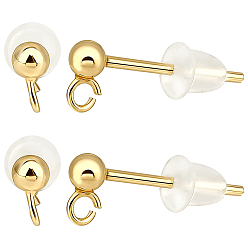 Real 18K Gold Plated 925 Sterling Silver Stud Earring Findings, Earring Posts with 925 Stamp, Plastic Ear Nuts and Double Sided Suede Fabric Silver Polishing Cloth, Real 18K Gold Plated, 14mm, head: 5x2.5mm, Hole: 1mm,  Pin: 0.7mm