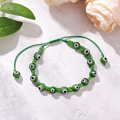 Зеленый Бусины лампворк от сглаза плетеные браслеты из бисера для мужчин и женщин, со стеклянными бисеринами, зелёные, внутренний диаметр: 2-1/8~3-3/4 дюйм (5.45~9.55 см)