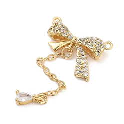 Настоящее золото 18K Реечное покрытие латунь микро паве прозрачный кубический цирконий большие подвески, долговечный, без свинца и без кадмия, бантом, реальный 18 k позолоченный, 50x21x6.5 мм, отверстие : 1.2 мм