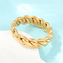 Golden Twisted Braided Chain Shape 304 Stainless Steel Finger Rings for Men, Golden, 6mm, Inner Diameter: 20mm