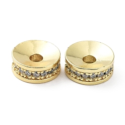 Golden Rack Plating Brass Micro Pave Clear Cubic Zirconia Beads, Long-Lasting Plated, Flat Round, Golden, 10x4mm, Hole: 2.5mm