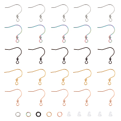 Mixed Color PVD Vacuum Plating 304 Stainless Steel Earring Hooks and Jump Rings, with Plastic Ear Nuts, Mixed Color, 150pcs/box