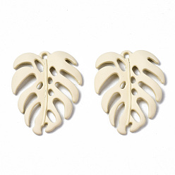 Бежевый Акриловые подвески краскораспылительные, подвески из тропических листьев, без кадмия и без свинца, лист монстры, бежевые, 34.5x26.5x4 мм, отверстие : 1.8 мм