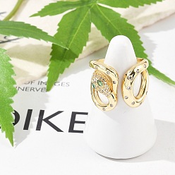 Настоящее золото 18K Кольца-манжеты из латуни с микропаве из прозрачного кубического циркония для женщин и мужчин, без кадмия и без свинца, змея, реальный 18 k позолоченный, внутренний диаметр: 18 мм