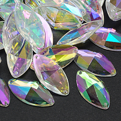 Разноцветный Шить на горный хрусталь, Тайвань акриловые горный хрусталь, два отверстия, аксессуары для одежды, граненые, лошадиный глаз , красочный, 18x9x4.5 мм, отверстие: 1 мм