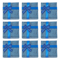 Кадет Синий Картонная шкатулка для ювелирных изделий, для ожерелья, кольцо, упаковка серьги, с лентой-бантом снаружи и белой губкой внутри, квадратный, кадетский синий, 4.25x4.15x2.6 см