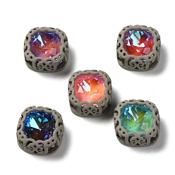 Серый Шить на горный хрусталь, флуоресцентный стиль мокко, стекло горный хрусталь, с латунной фурнитурой , аксессуары для одежды, квадрат, разноцветные, серые, 12.5x12.5x6 мм