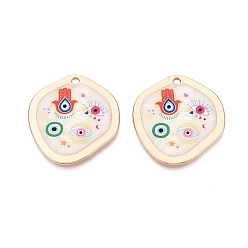 Разноцветный Печатные эмали подвески сплава, самородки, обереги от сглаза и амулеты в виде руки Хамса., стойки покрытие, без кадмия и без свинца и без никеля, золотые, красочный, 32.5x30x2~2.5 мм, отверстие : 2 мм