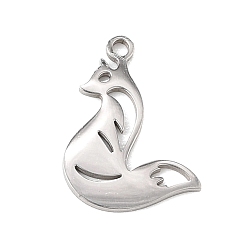 Stainless Steel Color 201 Stainless Steel Pendants, Fox Charms, Cut-Out, Stainless Steel Color, 17x13x1mm, Hole: 1.4mm