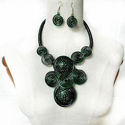 Темно-Зеленый Комплекты из плоских круглых подвесок из сплава с алюминиевой проволокой и смоляных серег, темно-зеленый, 430 мм