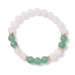 Смешанные камни 8.5Мм круглые браслеты из натурального зеленого авантюрина и розового кварца с эластичными бусинами, внутренний диаметр: 2-1/8 дюйм (5.4 см)