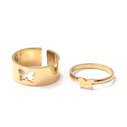 Золотой 304 комплекты перстней из нержавеющей стали, широкие манжеты и кольца на манжетах, пара колец на день святого валентина, бабочка, золотые, размер США 6 3/4 (17.1 мм), размер США 8 (18.1 мм), 2 шт / комплект