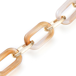 Белый Акриловые и алюминиевые кабельные цепи ручной работы, имитация драгоценных камней, овальные, для изготовления ювелирных изделий, золотой свет, белые, ссылка: 20.5x10.5x3 mm, 15x8x1.5 мм, около 39.37 дюйм (1 м) / прядь