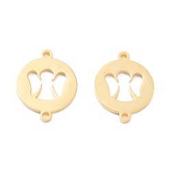Golden PVD Vacuum Plating 201 Stainless Steel Links Connectors, Flat Round with Angle, Hollow, Golden, 21x16x1.4mm, Hole: 1.5mm