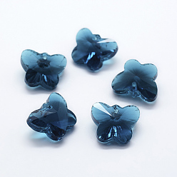 Морской Синий Прозрачные стеклянные подвески, граненые, бабочки прелести, Marine Blue, 12x15x8 мм, отверстие : 1.5 мм